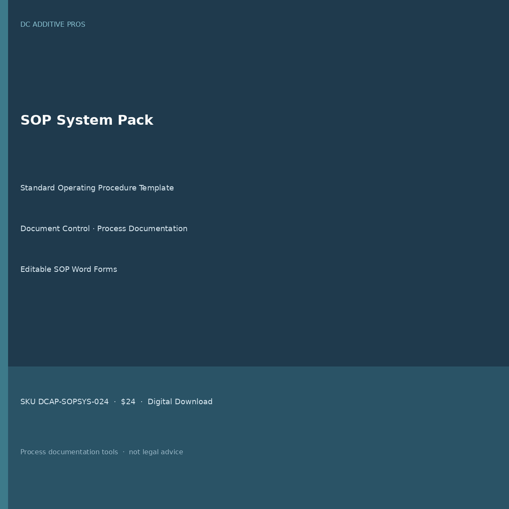 SOP System Pack cover: standard operating procedure template and document control editable Word download