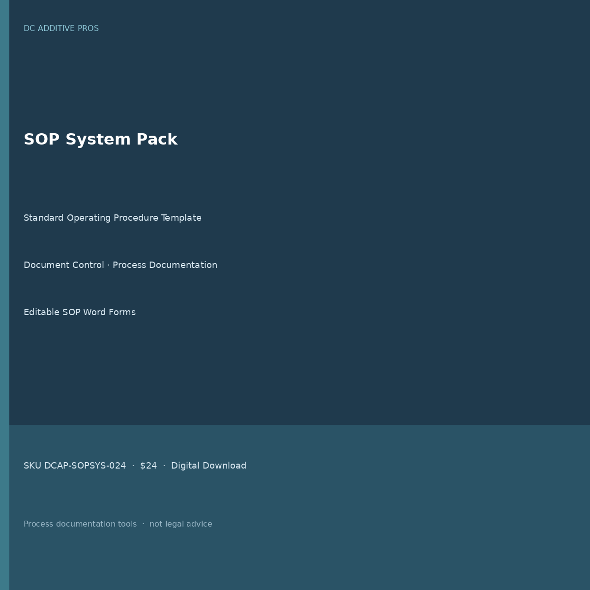 SOP System Pack cover: standard operating procedure template and document control editable Word download