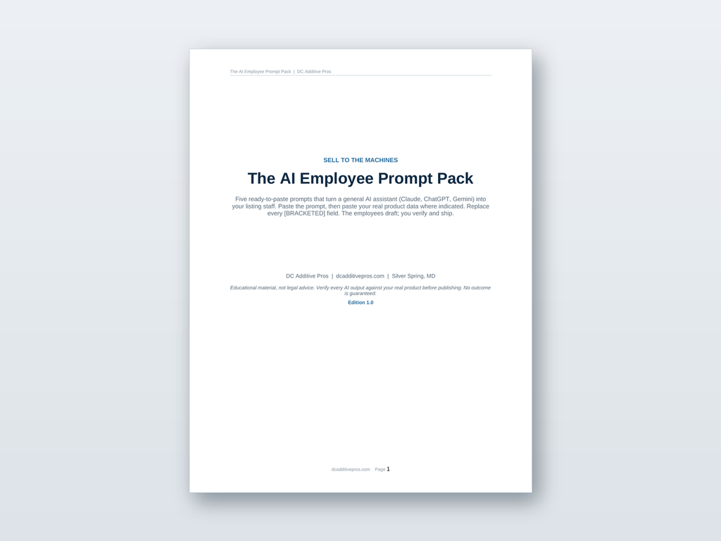 AI Employee Prompt Pack preview showing the editable Word document with five ready-to-paste seller prompts.
