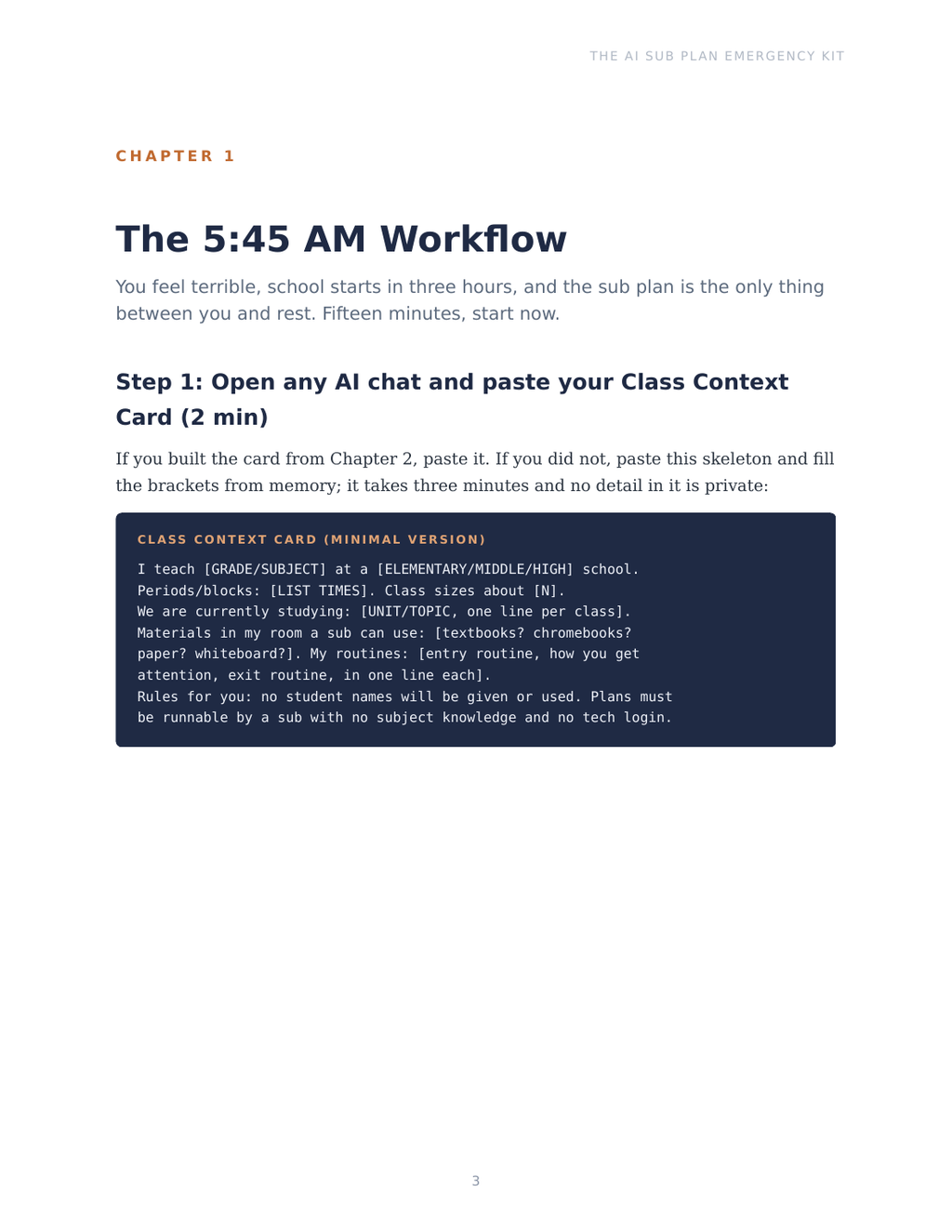 The 15-minute emergency sub plan workflow chapter page