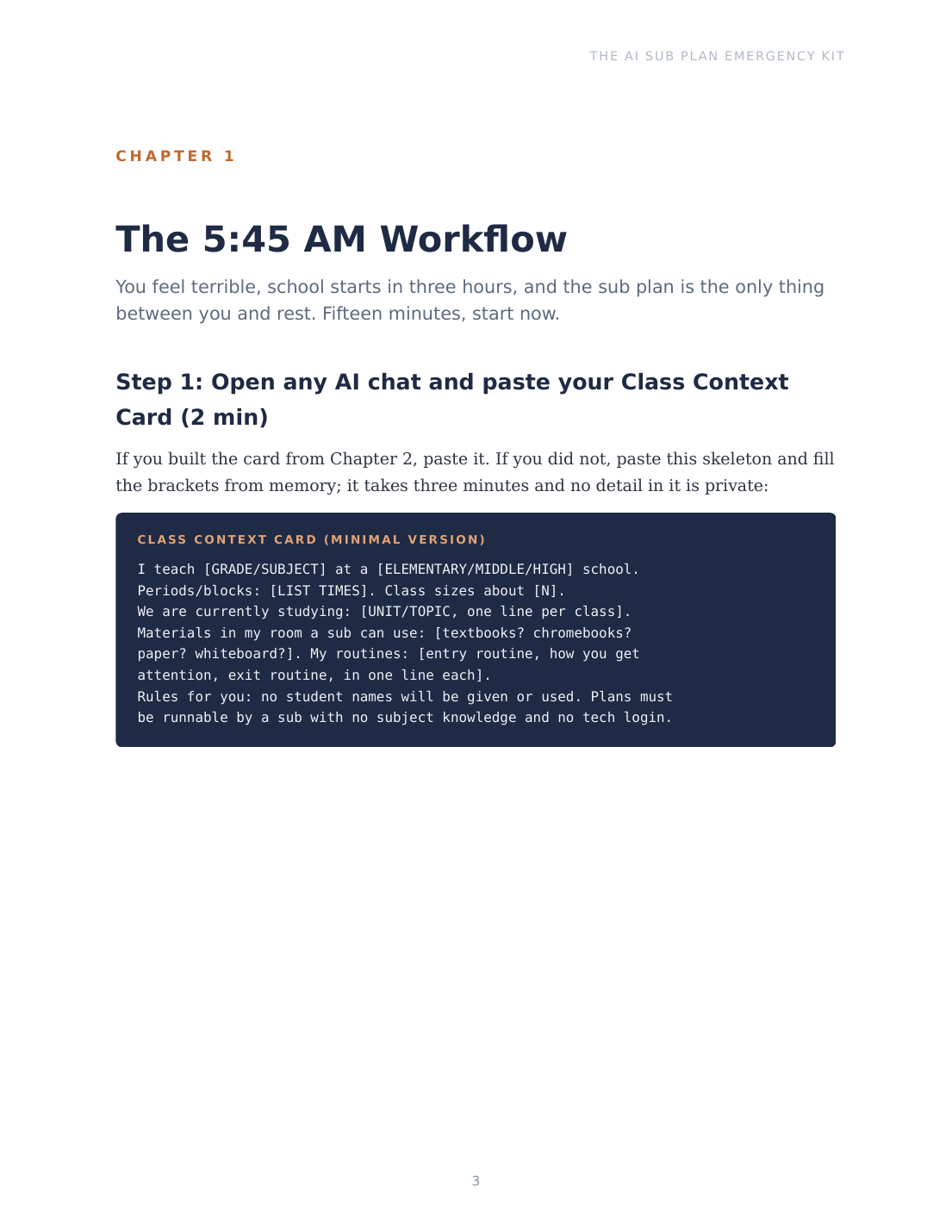 The 15-minute emergency sub plan workflow chapter page
