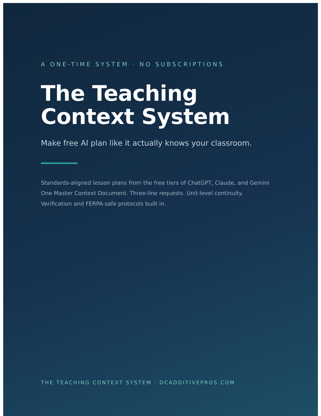 The Teaching Context System ebook cover: make free AI plan like it actually knows your classroom