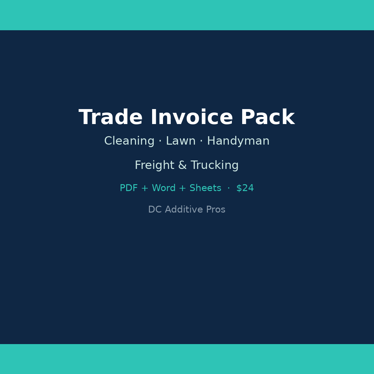 Trade Invoice Pack — Cleaning, Lawn, Handyman, Freight & Trucking digital download cover