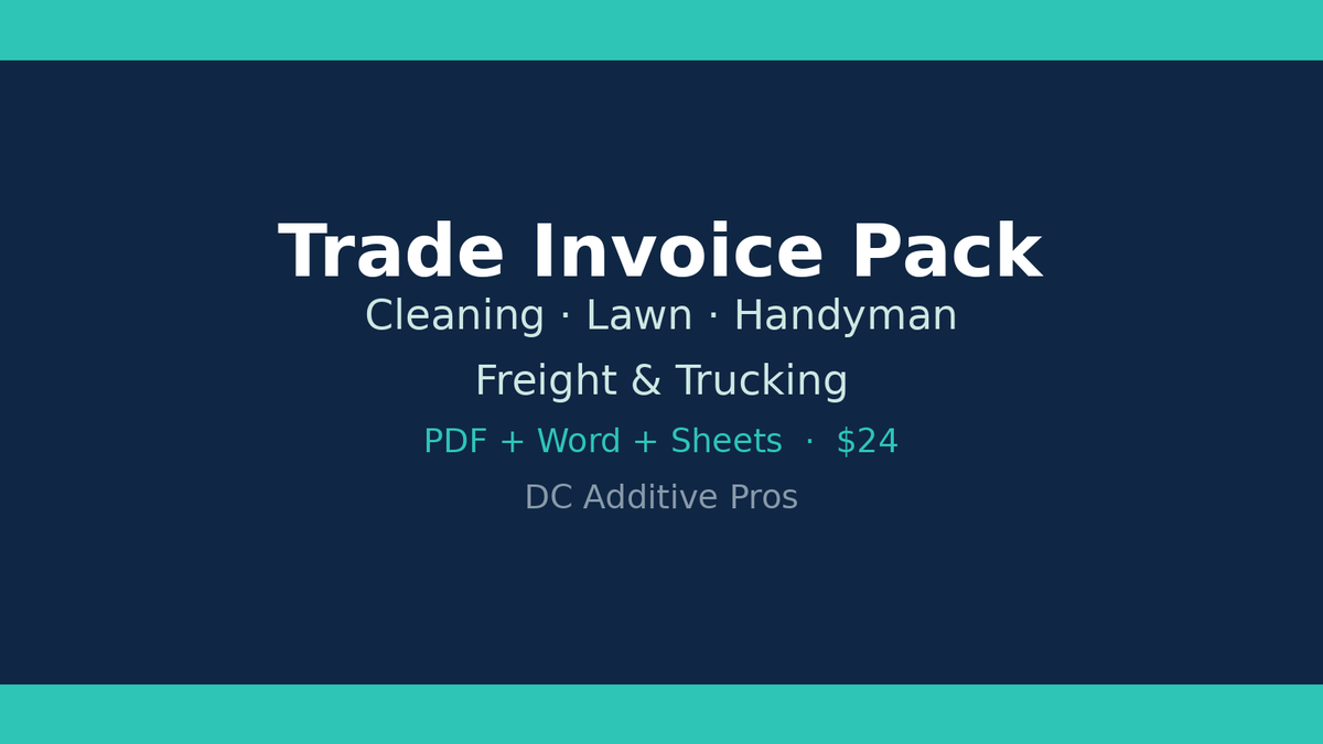Trade Invoice Pack — Cleaning, Lawn, Handyman, Freight & Trucking digital download landscape cover