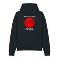 Black Who's your CEO? hoodie with red orb mascot and custom bot name