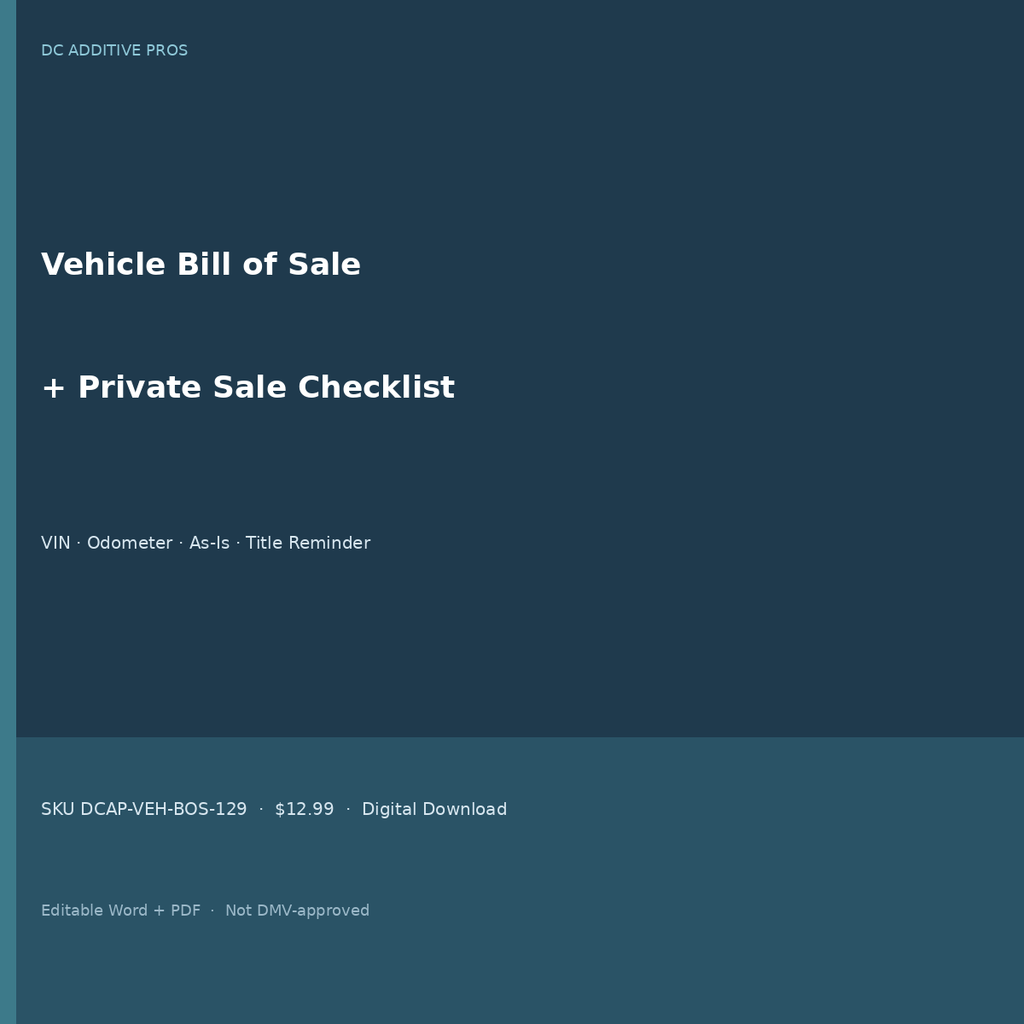 Vehicle bill of sale template pack cover - car bill of sale Word download square