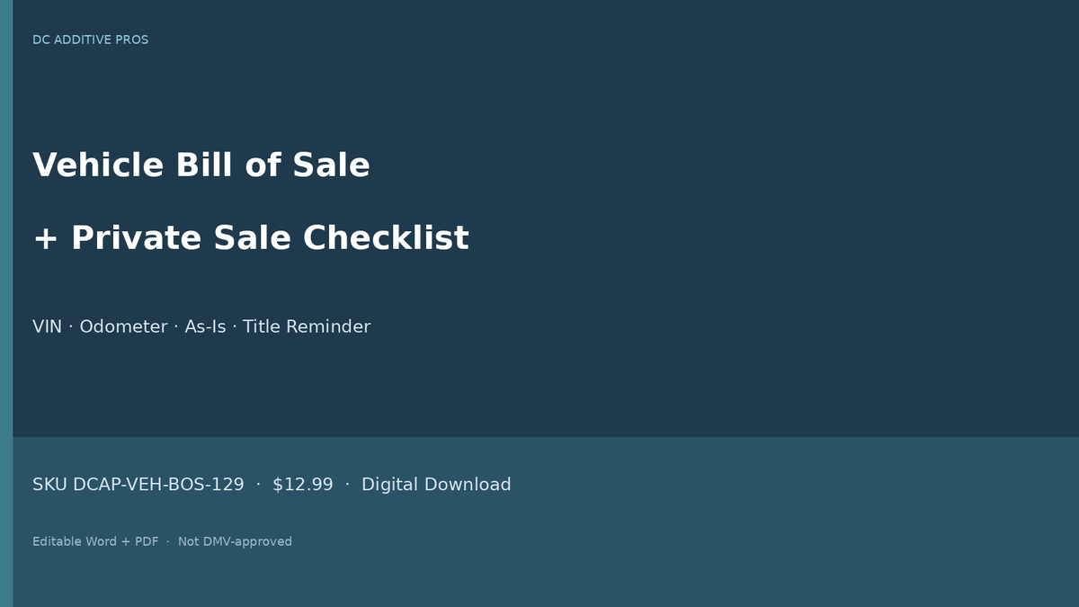 Private party vehicle sale checklist landscape - automobile bill of sale editable pack cover