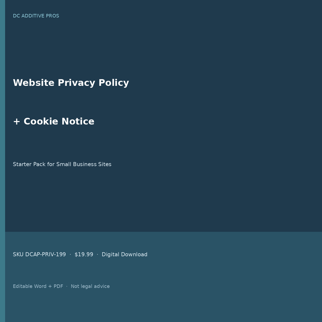Website Privacy Policy Cookie Notice Starter Pack cover square editable Word PDF