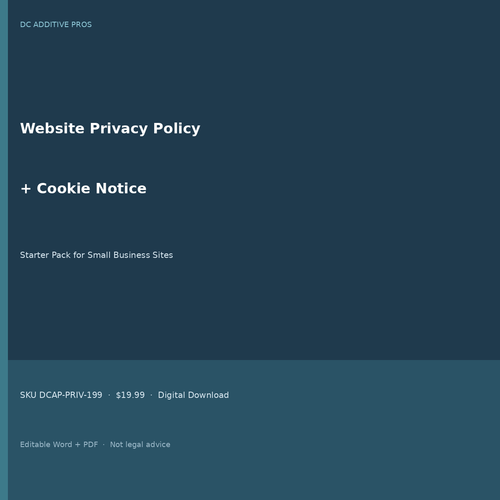 Website Privacy Policy Cookie Notice Starter Pack cover square editable Word PDF