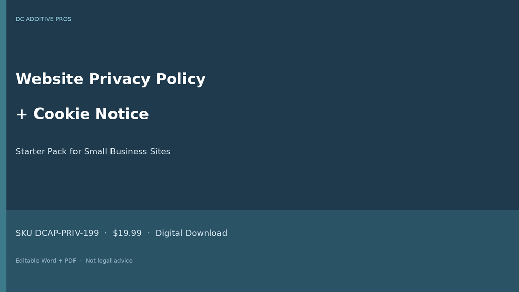Website Privacy Policy Cookie Notice Starter Pack cover landscape editable Word PDF