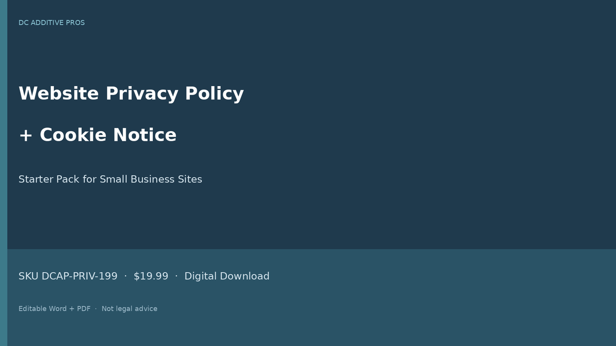 Website Privacy Policy Cookie Notice Starter Pack cover landscape editable Word PDF